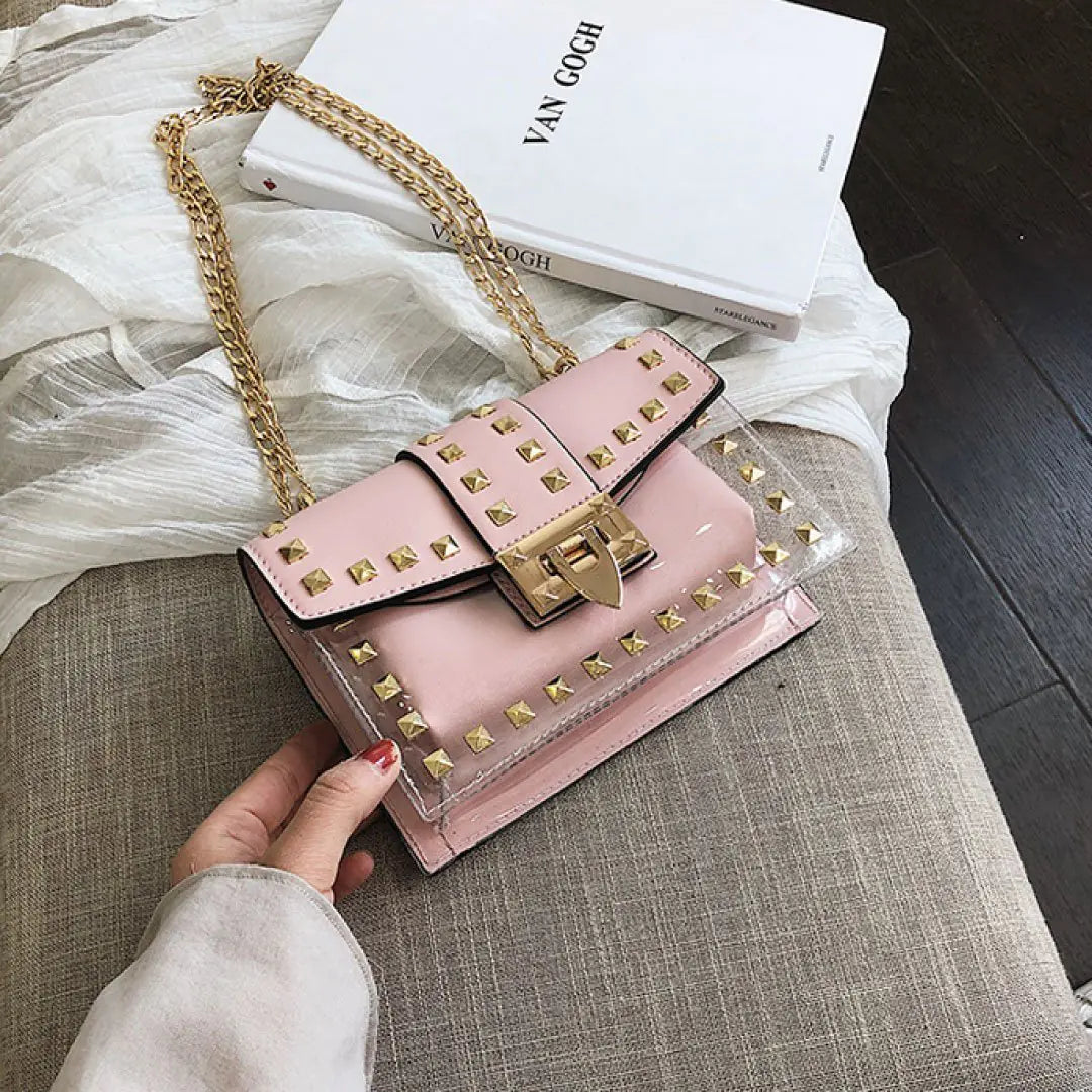 Rose & Clear Studded Chain Bag