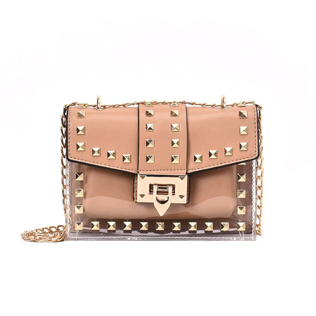 Rose & Clear Studded Chain Bag