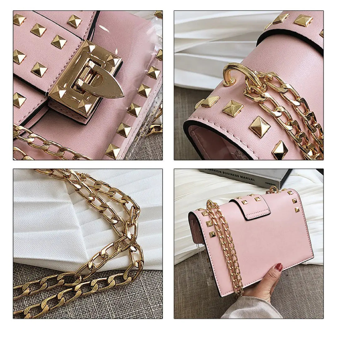 Rose & Clear Studded Chain Bag