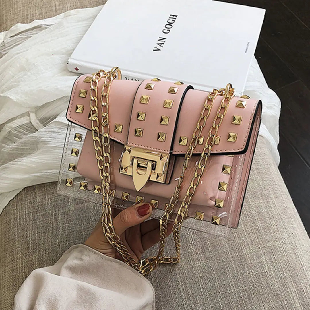 Rose & Clear Studded Chain Bag