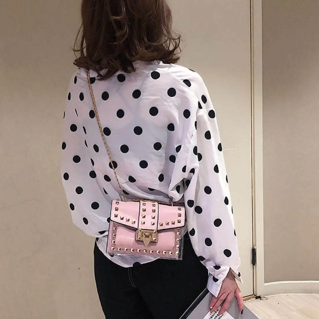 Rose & Clear Studded Chain Bag